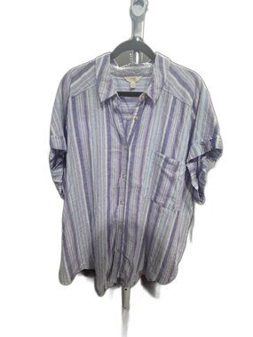 Terra & Sky Button Up Camp Shirt Plus Size 3X Blue Purple Stripe Linen Blend